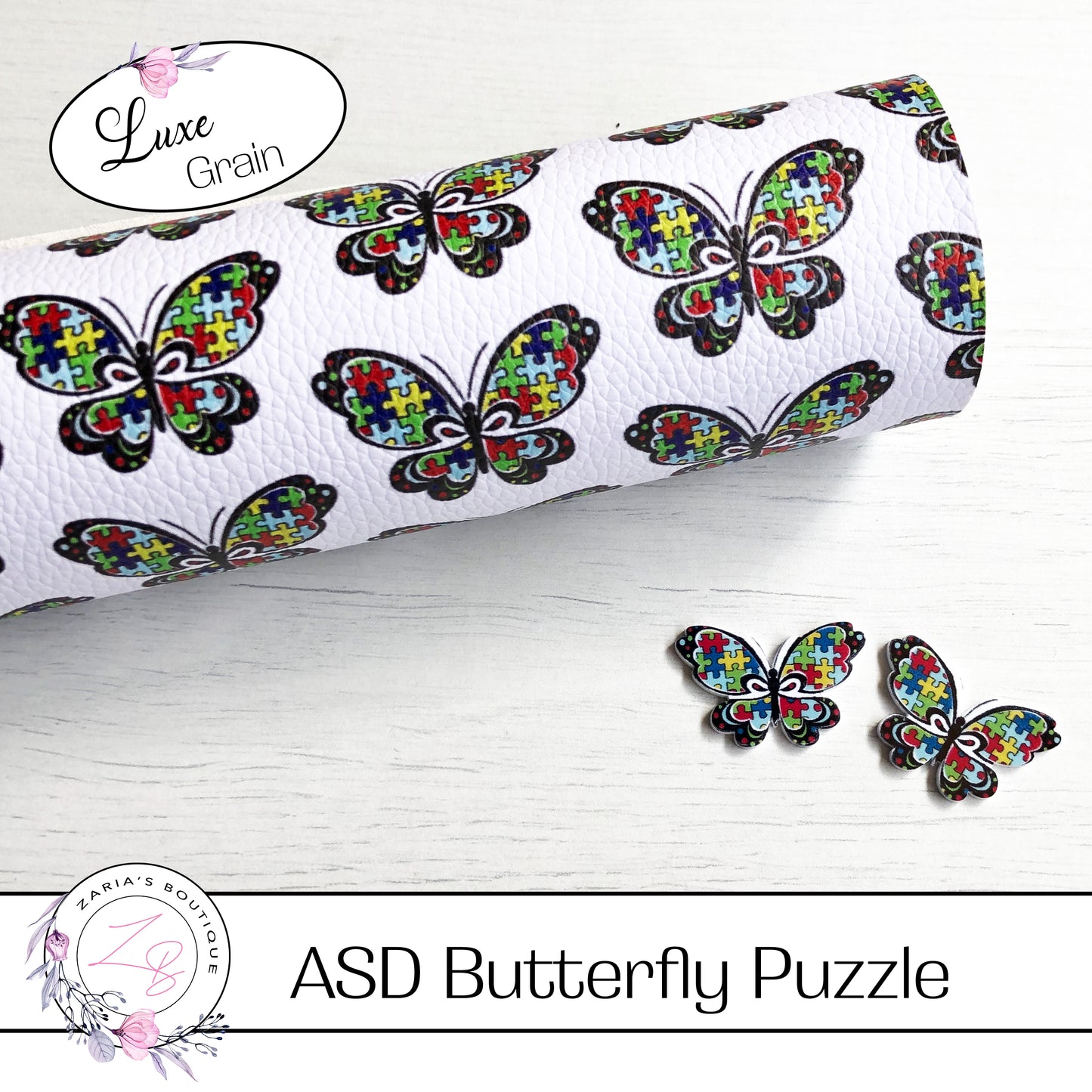ASD Awareness Butterfly Jigsaw Puzzle Piece Vegan Faux Leather