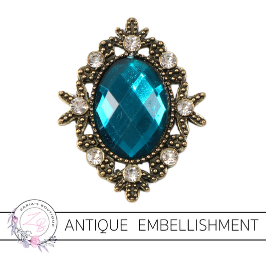 Antique Style Metal Flat Back Embellishment ~ Turquoise ~ x 1 piece