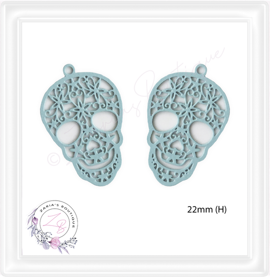 ⋅ Aqua Skull Earring Pendant Charms ⋅ Metal ⋅ 2 Pieces ⋅