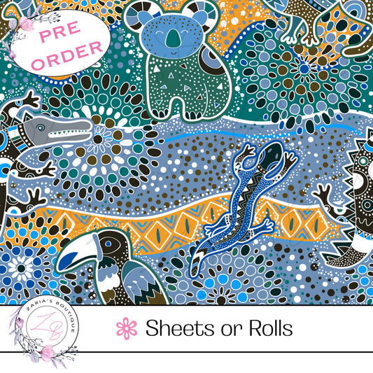 ⋅ Aussie Animals & Boomerangs ⋅ Custom Premium Vegan Faux Leather ⋅ Sheets Bundles or Rolls! ⋅