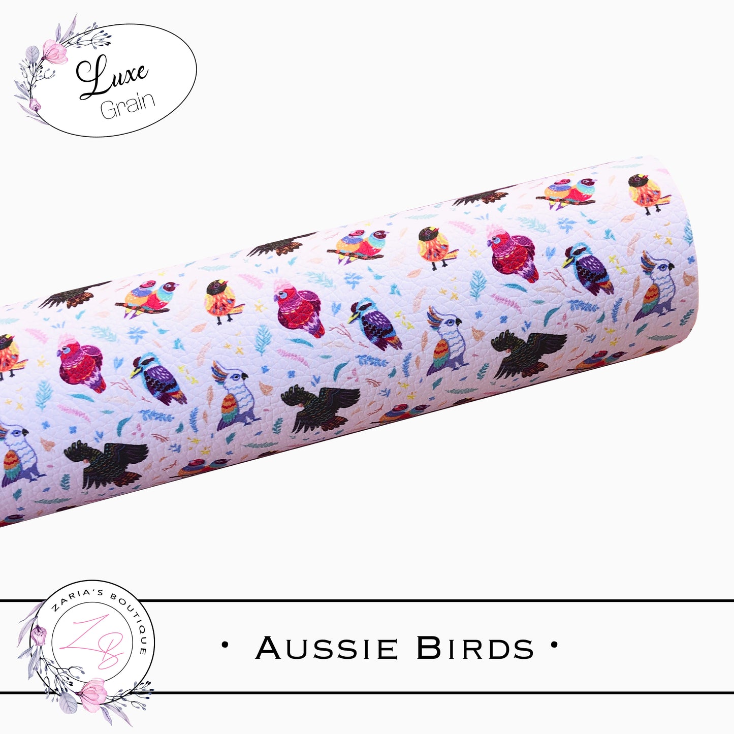 ⋅ Aussie Birds ⋅ White ⋅ Luxe Grain Vegan Faux Leather