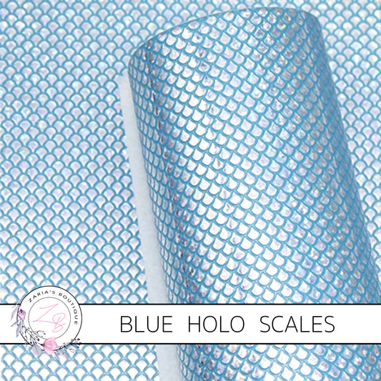 Blue Silver Hologram Mermaid Fish Scales Faux Leather