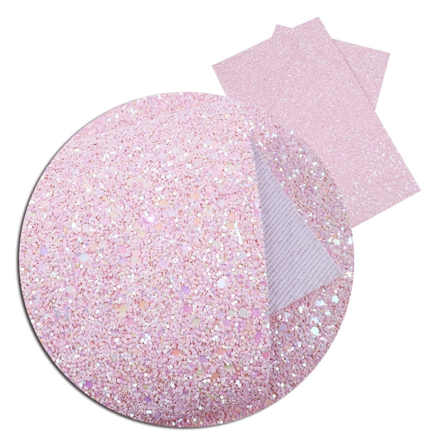 Baby Pink ~ Chunky Glitter Faux Leather Fabric Sheets