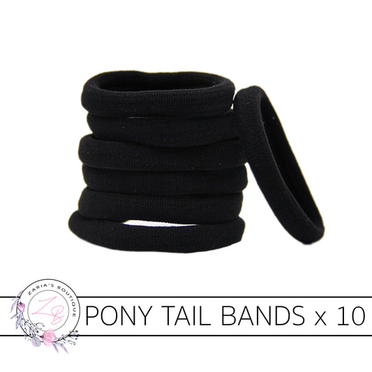 10 Nylon Ponytail Hair Bands ~ Black