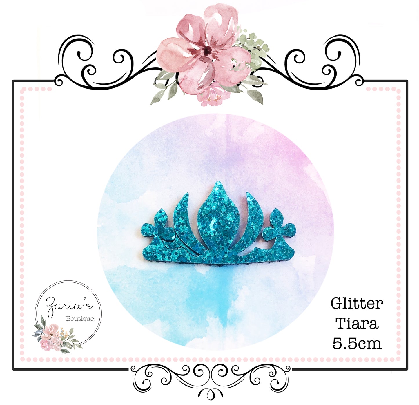 Princess Tiara Crown Glitter Embellishment ~ Blue Chunky ~ 5.5cm