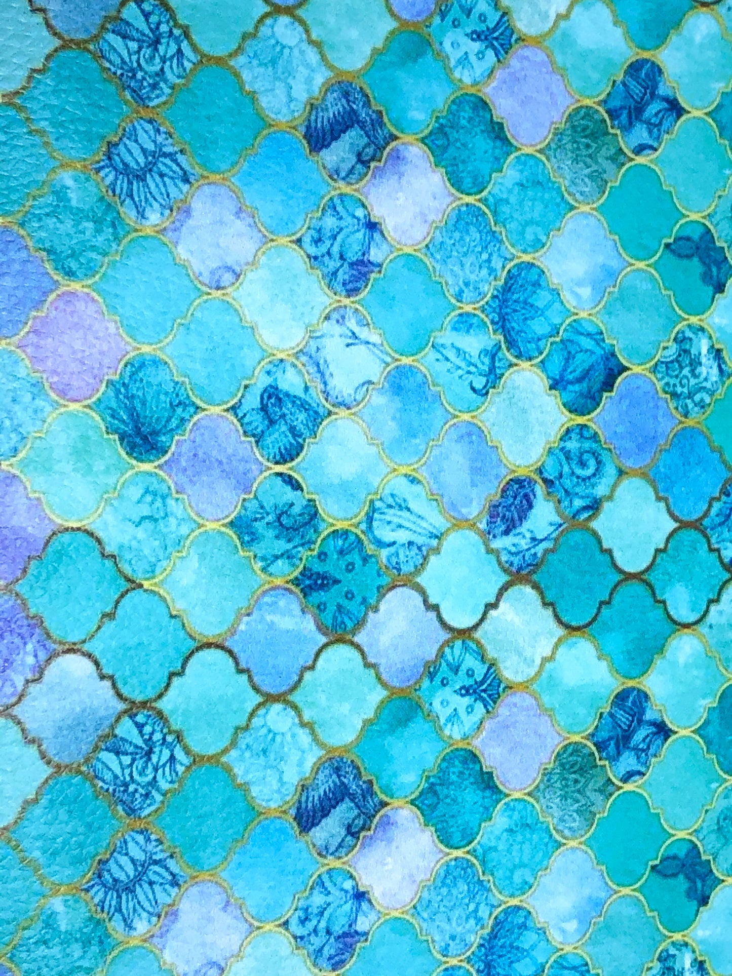 Blue Arabesque Textured Luxe Grain Faux Leather