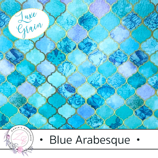 Blue Arabesque Textured Luxe Grain Faux Leather