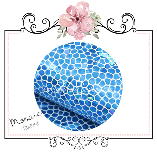 Mosaic Pattern Textured Faux Leather ~ Blue