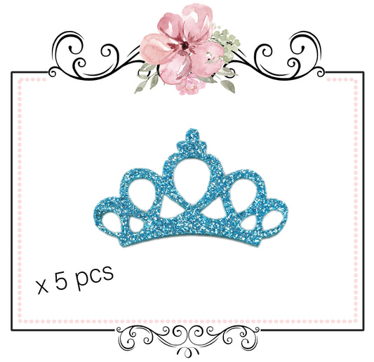 Princess Tiara Crown Glitter Embellishment ~ Blue x 5