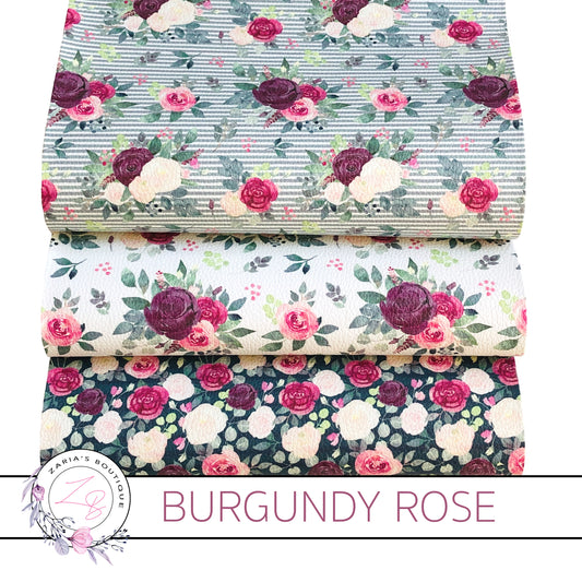 Custom Burgundy Rose Blooms Vegan Faux Leather Designer Multi-Pack or Single Sheets