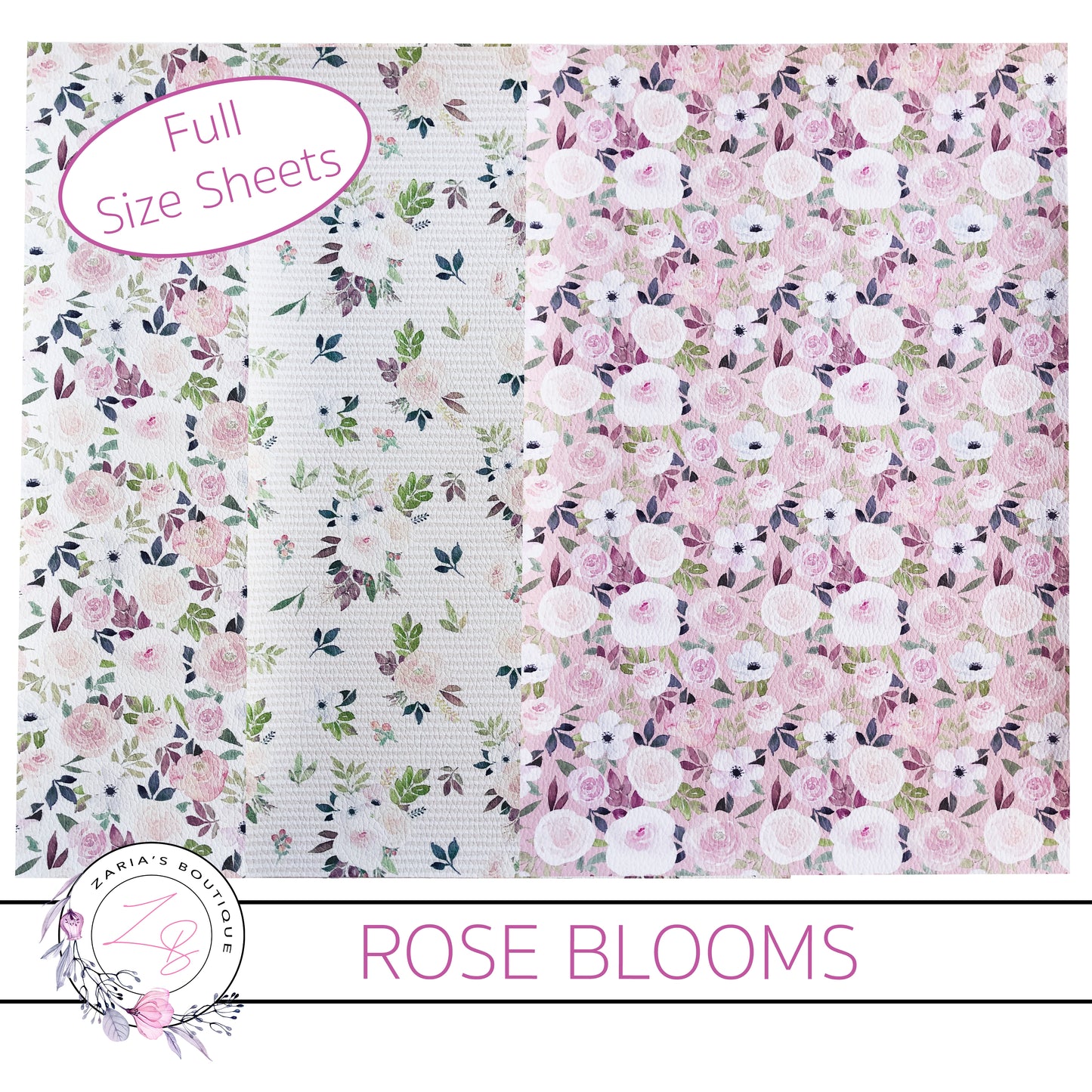 Custom Rose Blooms Neutrals Floral Vegan Faux Leather Designer Multi-Pack & Single Sheets