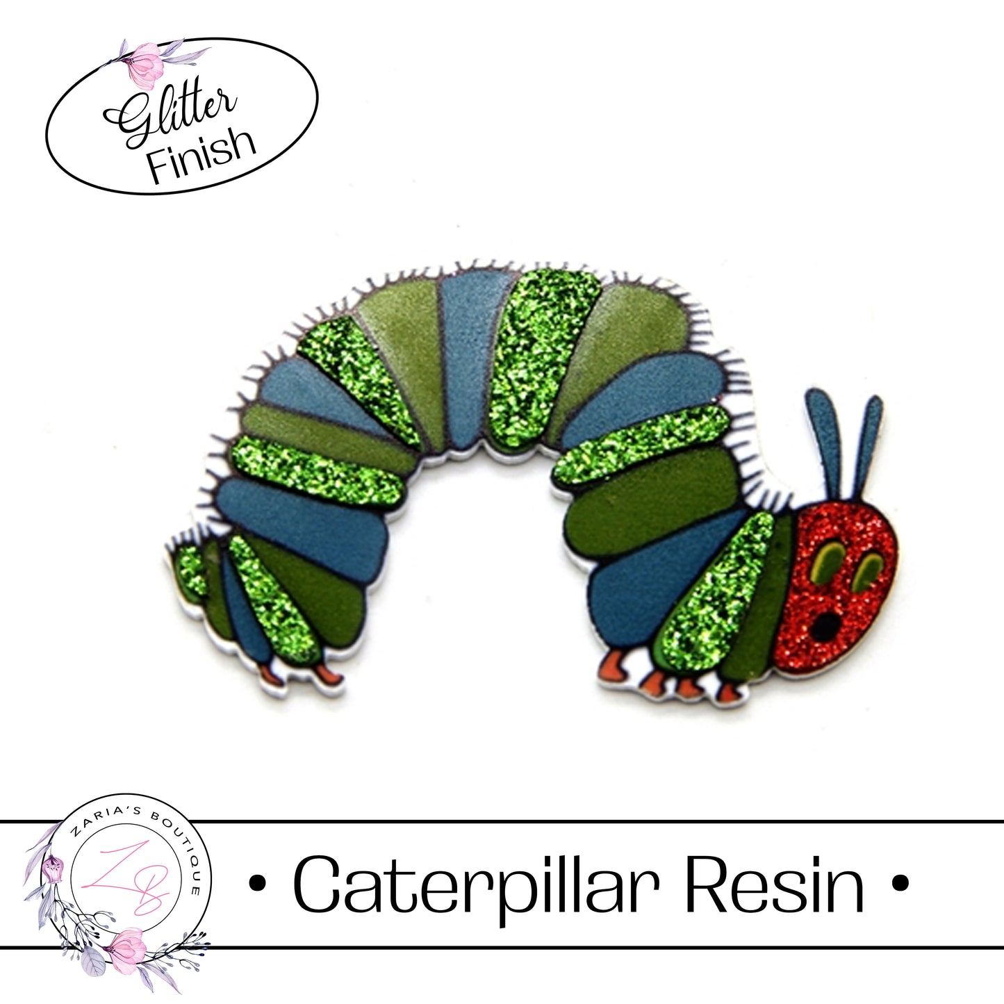 ⋅ Caterpillar Glitter Embellishment ⋅ Flatback Resin ⋅ 2 Pieces ⋅