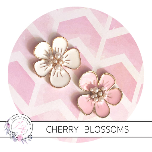 Cherry Blossom Embellishments ~ High Quality Metal Flat Back ~ Pink or White x 2 Pieces