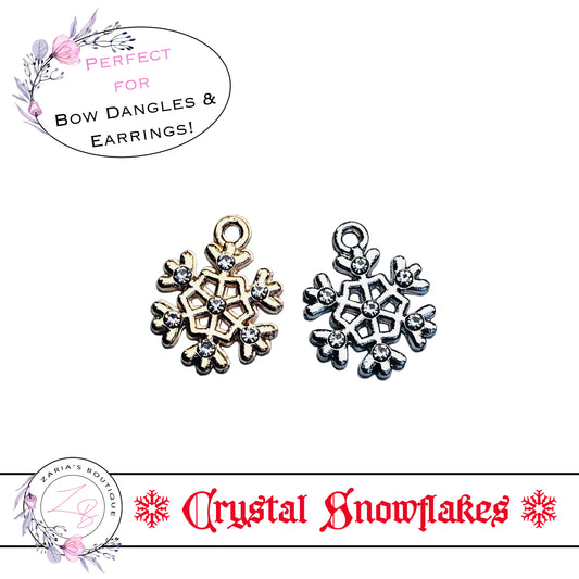 ⋅ Silver & Gold Snowflakes ⋅ Crystal Charm Pendant Bow Embellishment ⋅ 2 pieces