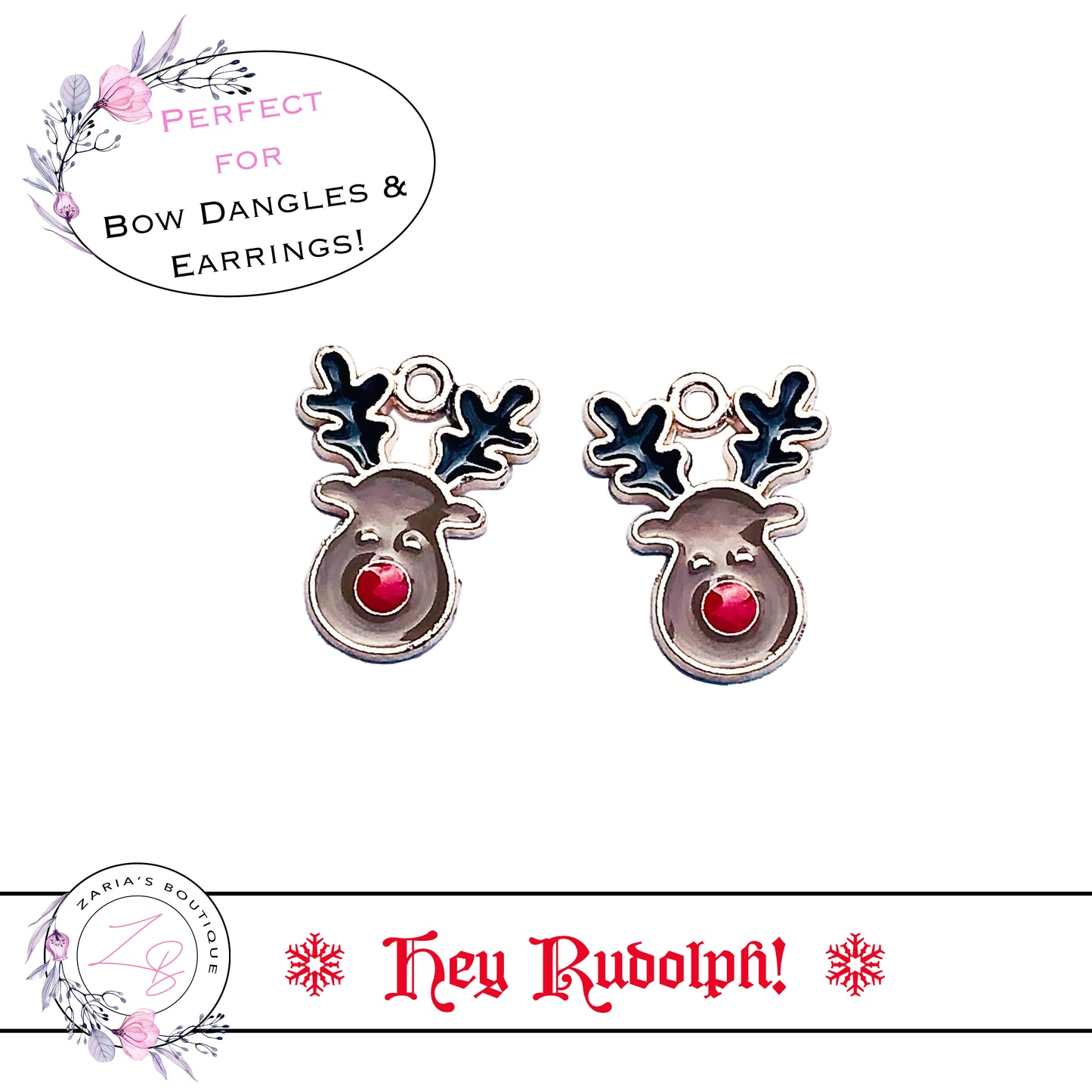 ⋅ Hey Rudolph! ⋅ Christmas Charm Pendant Bow Embellishment ⋅ 2 pieces