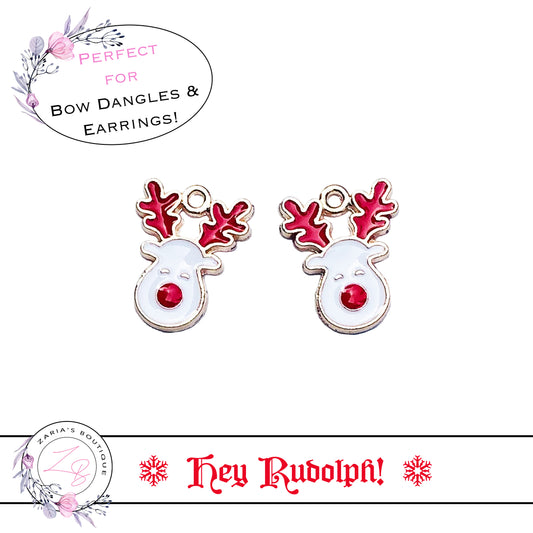 ⋅ Hey Rudolph! ⋅ Christmas Charm Pendant Bow Embellishment ⋅ 2 pieces