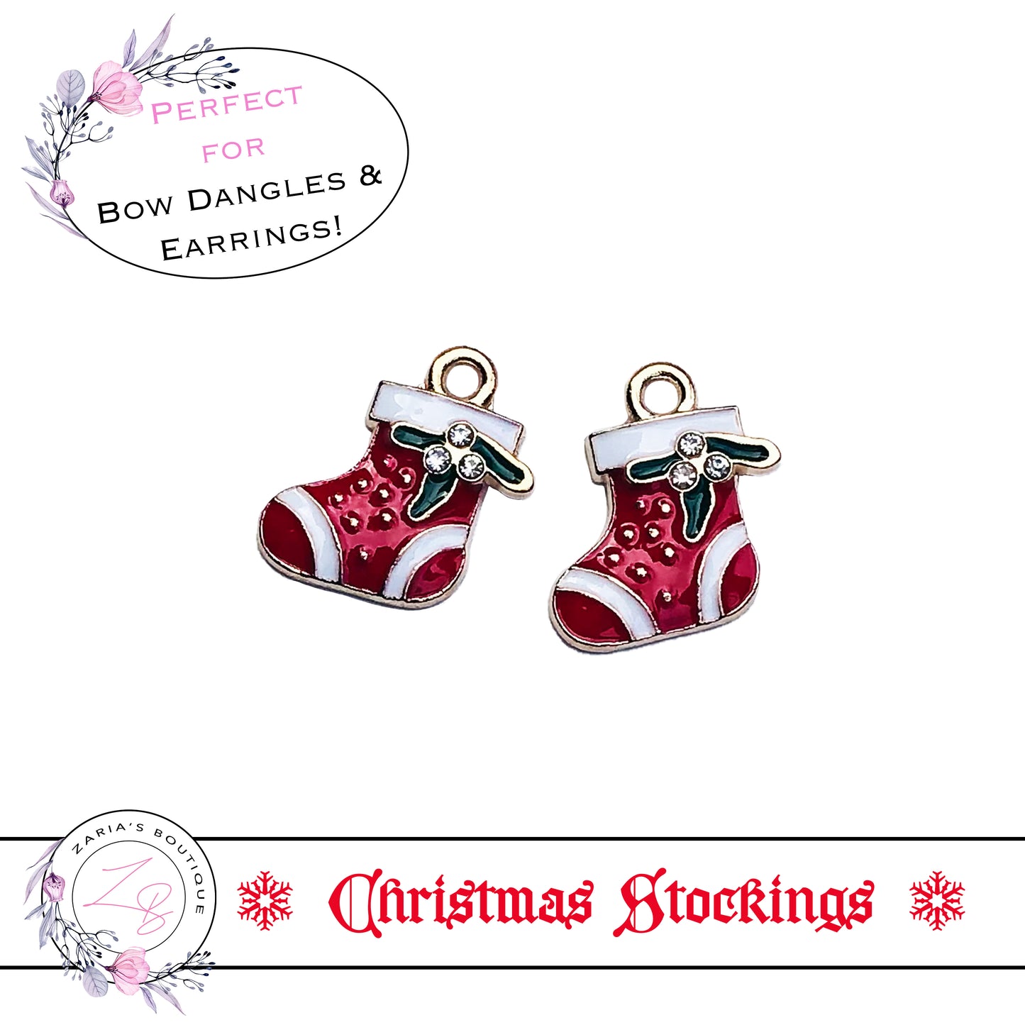⋅ Christmas Stockings ⋅ Charm Pendant Bow Embellishment ⋅ 2 pieces