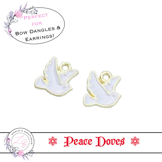 ⋅ Peace Dove ⋅ Bird Charm Pendant Christmas Bow Embellishment ⋅ 2 pieces