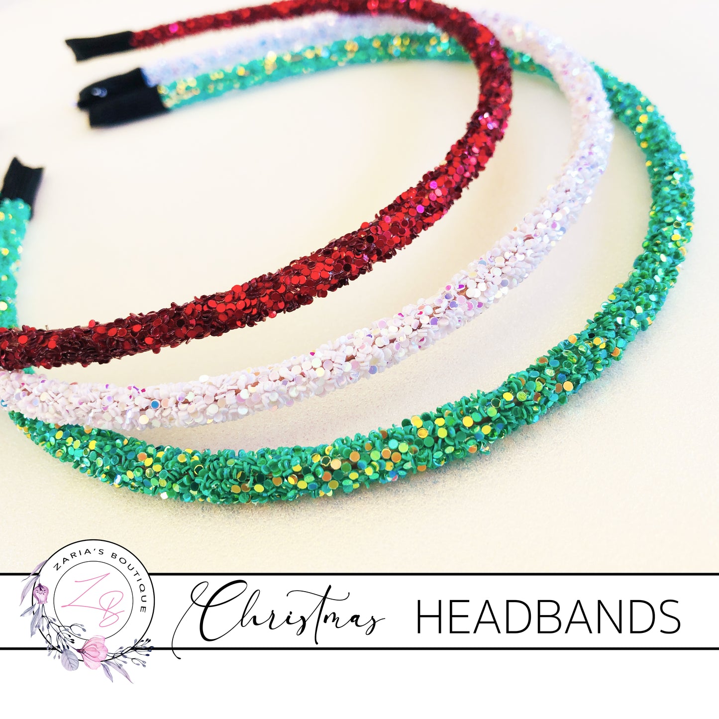 Christmas Glitter Headbands ~ Red, White and Green