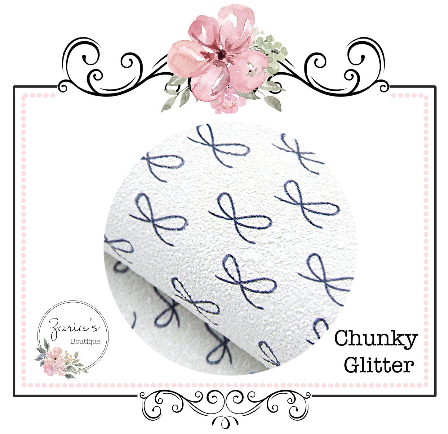 Chunky Glitter Bows ~ White Navy Blue ~ 0.97mm