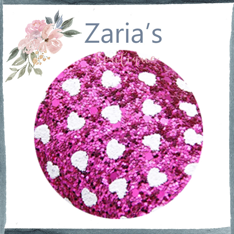 Jewel-Tone CHUNKY GLITTER ~ Hot Pink White Polka Dot HEARTS ~ 20 x 34cm