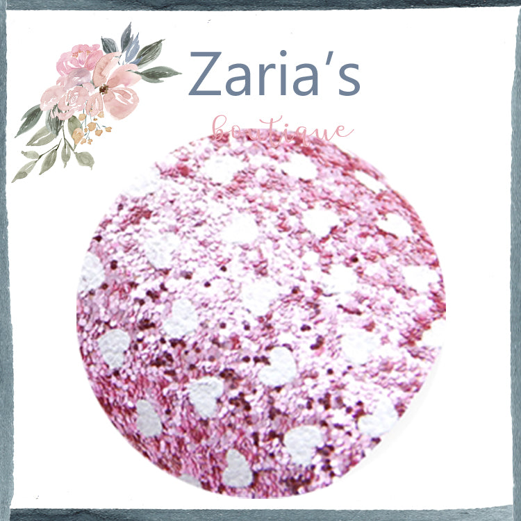 Jewel-Tone CHUNKY GLITTER ~ Pink Sapphire White Polka Dot HEARTS ~ 20 x 34cm