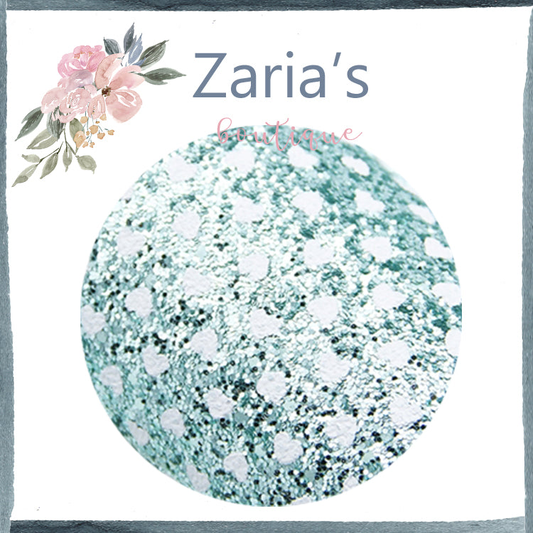 Jewel-Tone CHUNKY GLITTER ~ Aquamarine Green White Polka Dot HEARTS ~ 20 x 34cm