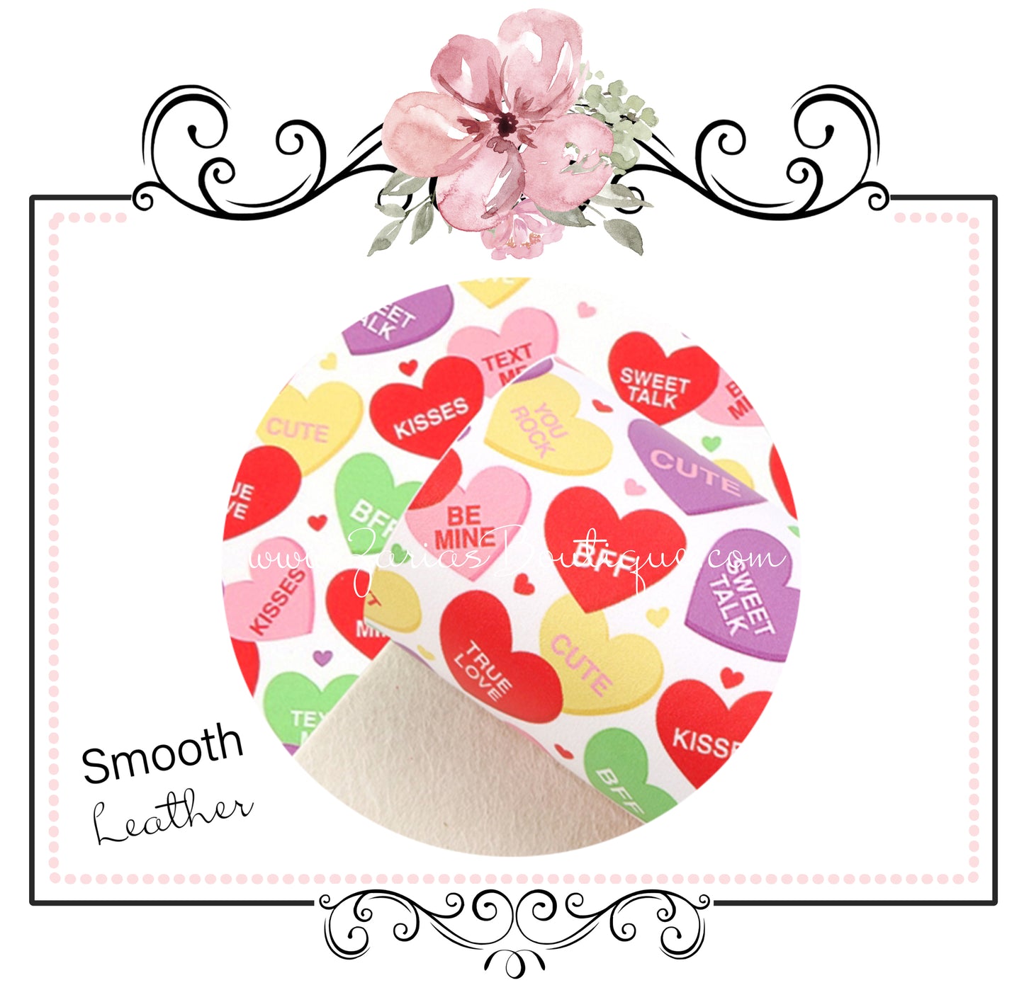 Conversation Hearts ~ Smooth Valentine Candy Lolly Faux Leather Fabric Leatherette