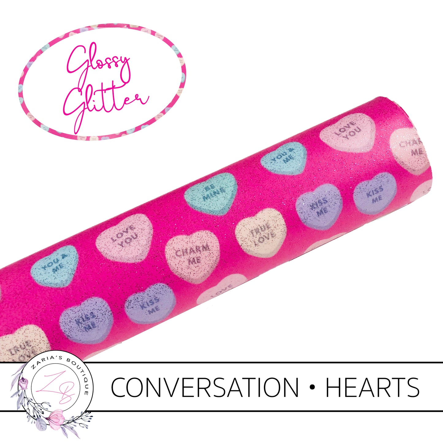 Conversation Hearts • Glossy Glitter Vegan Faux Leather