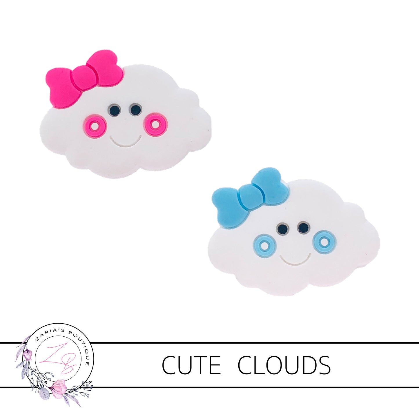 Cute Clouds  ~ Flatback Bow Embellishments ~ Pink or Blue ~ 2 pieces