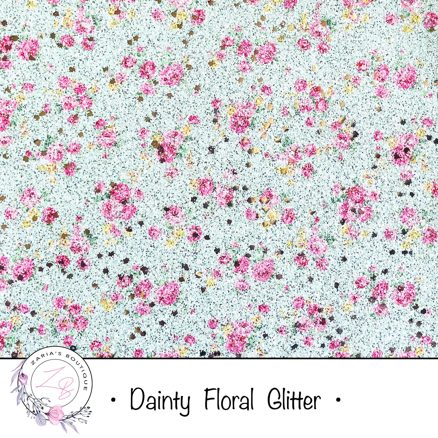 Dainty Floral Glitter ~  3 Colours ~ Pink ~ White ~ Green