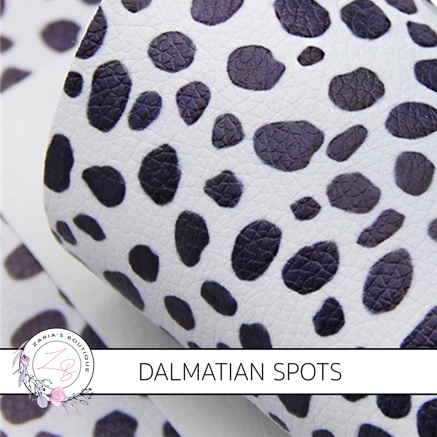 Black & White Dalmatian Dog Animal Print Luxe Grain Faux Leather ~ 0.86mm