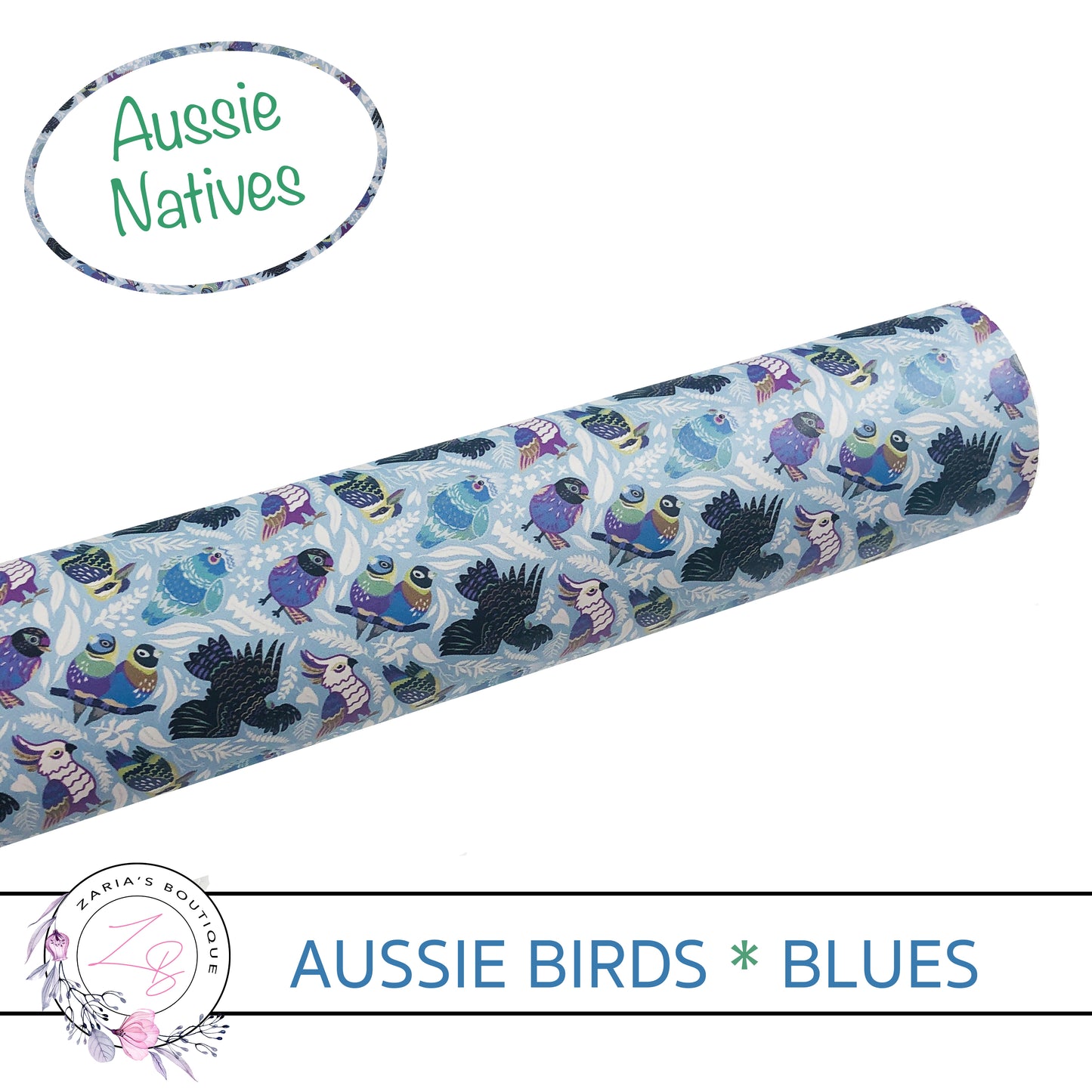 Aussie Birds ⋅ Blues ⋅ Smooth Vegan Faux Leather