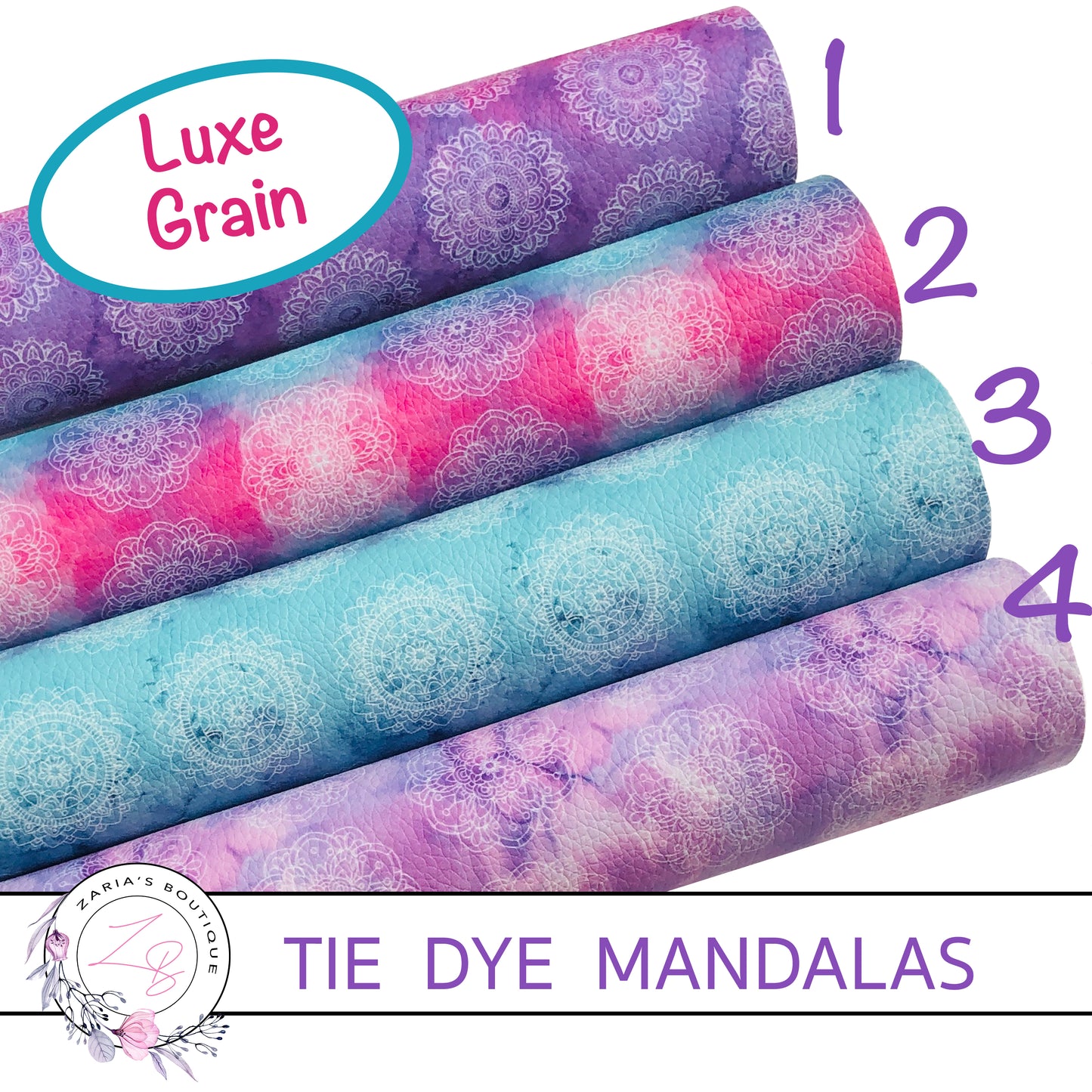 Tie Dye Mandalas • Pinks • Blues • Purples • Luxe Grain Vegan Faux Leather