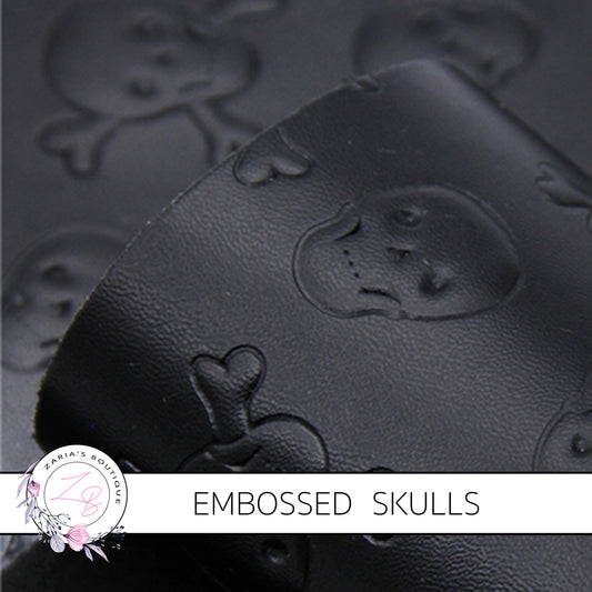 Embossed Black Skulls ~ Halloween Faux Leather ~ .60mm