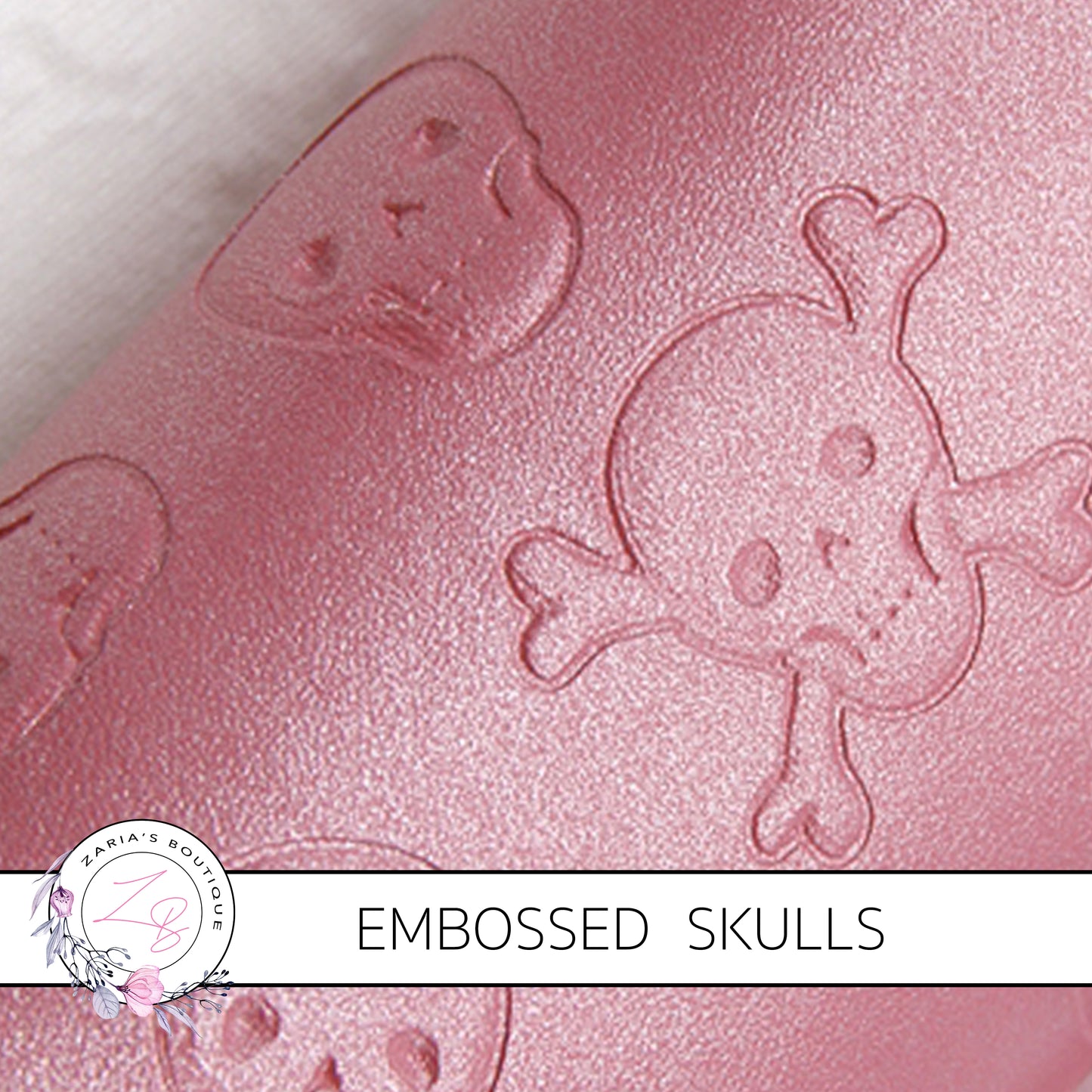Pink Pearl Embossed Skulls ~ Halloween Faux Leather ~ .60mm