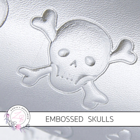 Embossed Silver Pearl Skulls ~ Halloween Faux Leather ~ .60mm