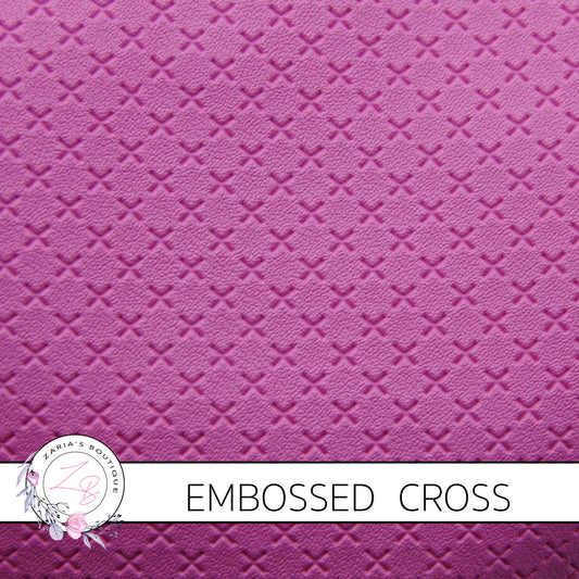 Embossed Cross ~ Fandango Pink ~ Textured Leatherette Faux Leather Craft Fabric