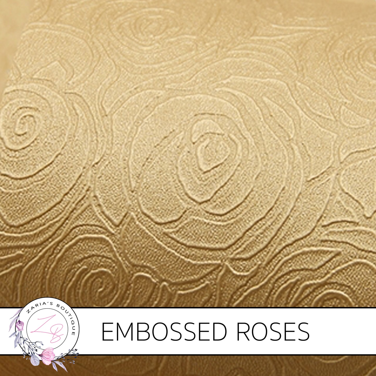 Embossed Roses ~ Gold ~ Faux Leather Leatherette Pleather ~ 0.60mm