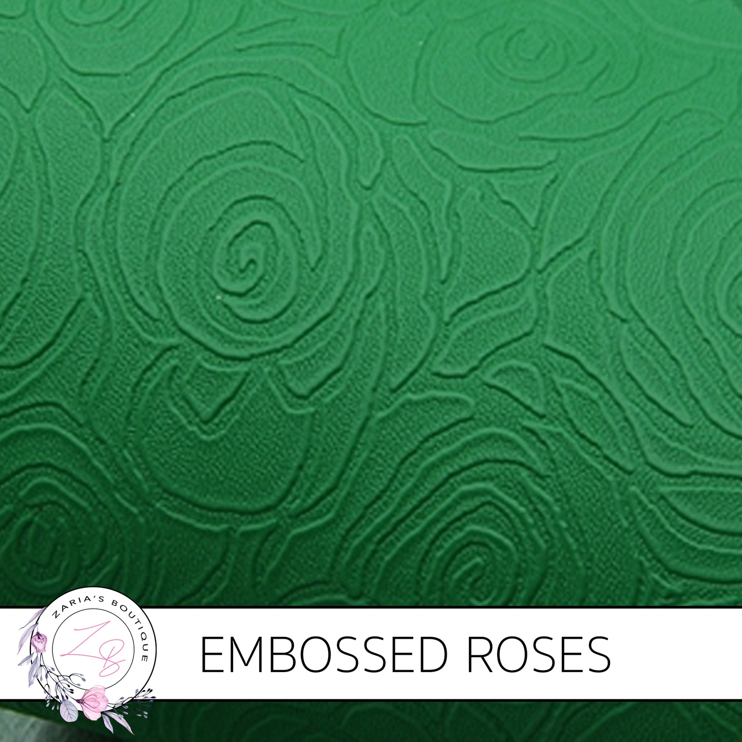 Embossed Roses ~ Emerald Green ~ Faux Leather Leatherette Pleather