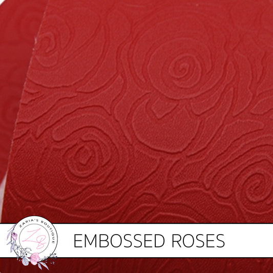 Embossed Roses ~ Red ~ Vegan Faux Leather ~ 0.60mm