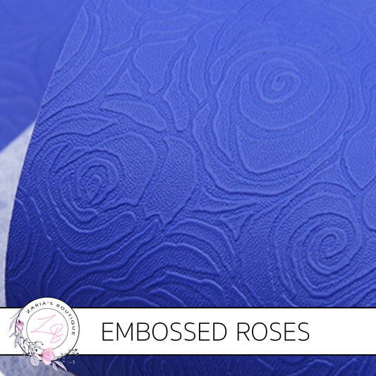 Embossed Roses ~ Royal Blue ~ PU Faux Leather Leatherette Pleather