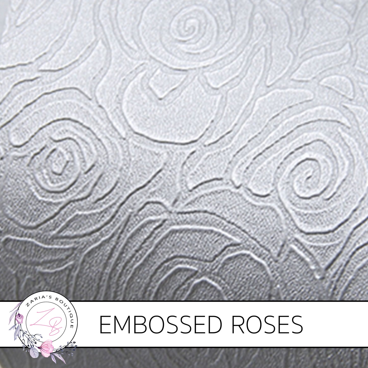 Embossed Roses ~ Silver ~ PU Faux Leather Leatherette Pleather