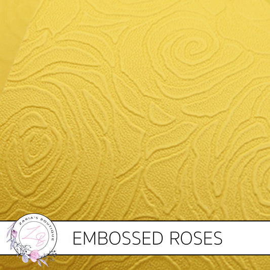 Embossed Roses ~ Yellow ~ Faux Leather Leatherette Pleather ~ 0.60mm