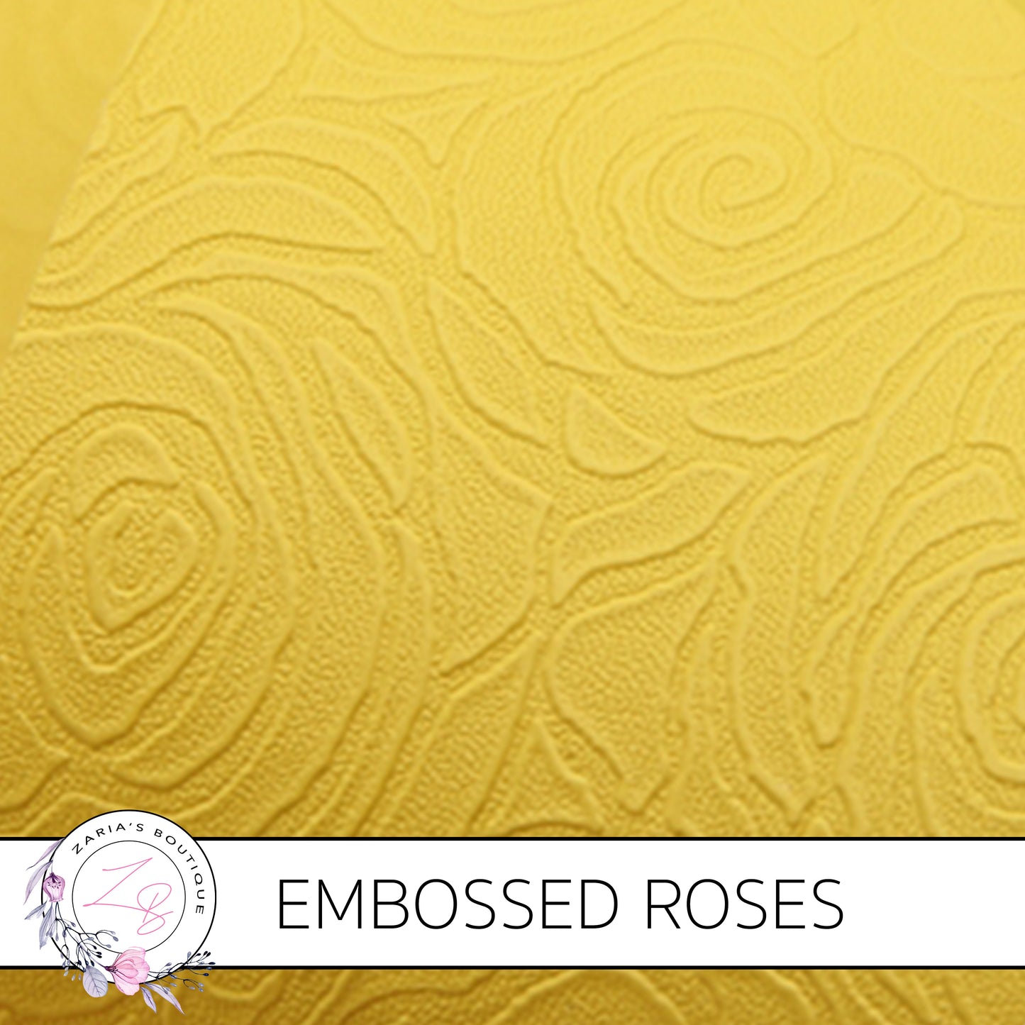 Embossed Roses ~ Yellow ~ Faux Leather Leatherette Pleather ~ 0.60mm