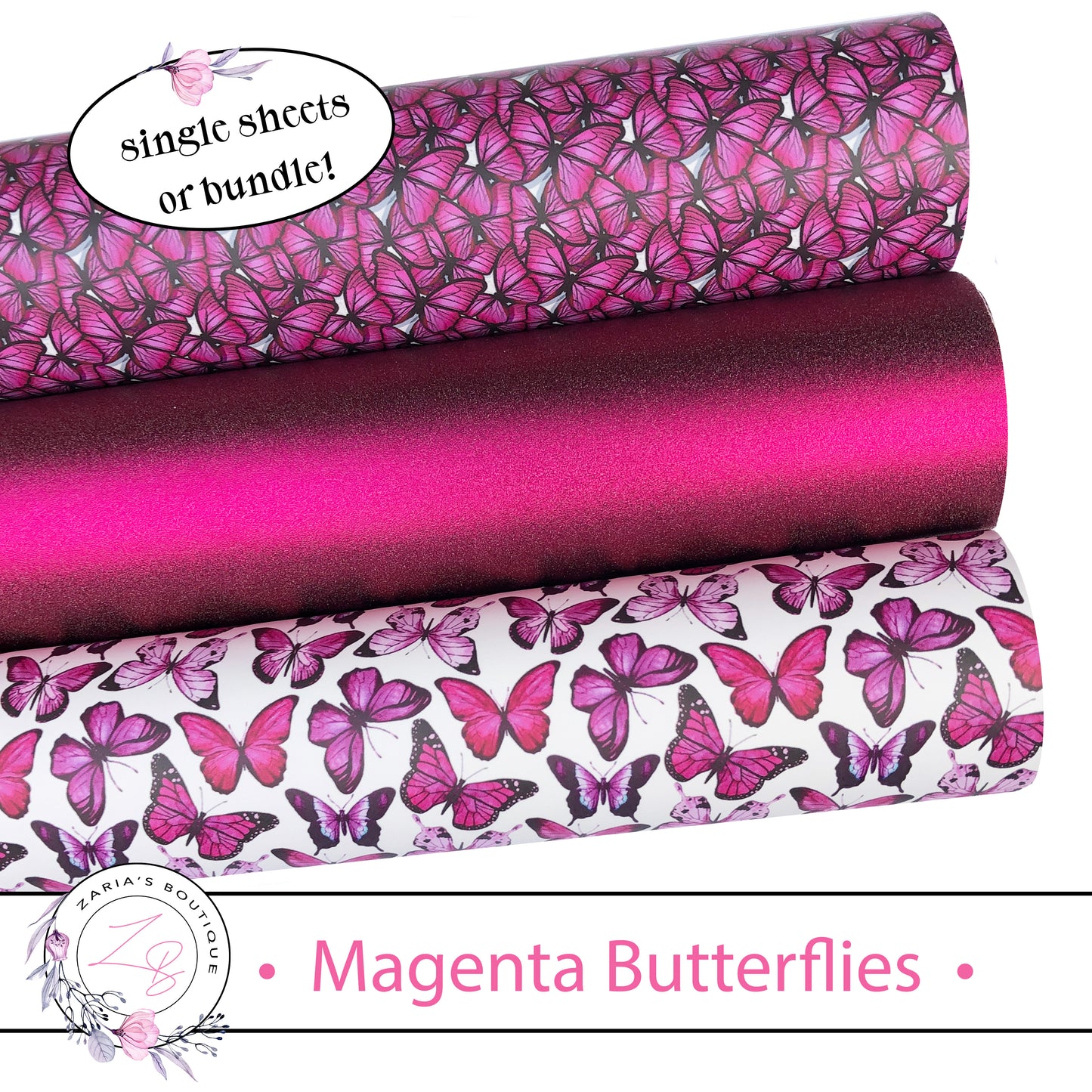 ⋅ Magenta Butterflies ⋅ EXCLUSIVE TO ZB  ⋅ Vegan Faux Leather ⋅ Single Sheets & Multi-Packs