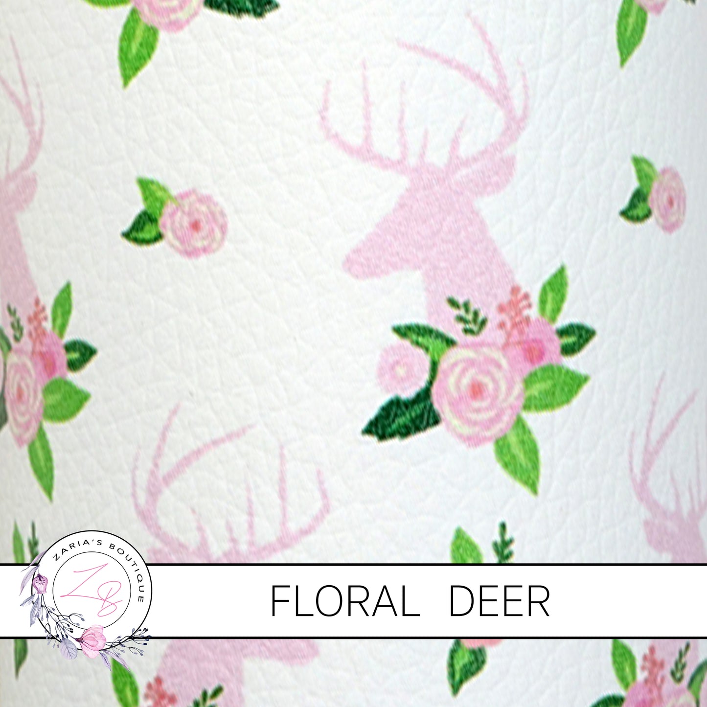 Pink Floral Deer ~ Faux Leather ~ 1mm