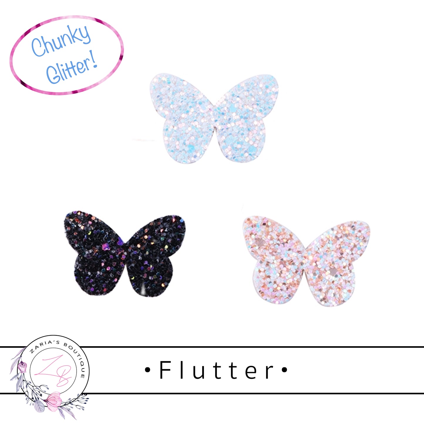 • Flutter •  Chunky Glitter Butterfly Embellishment • 3 Colours