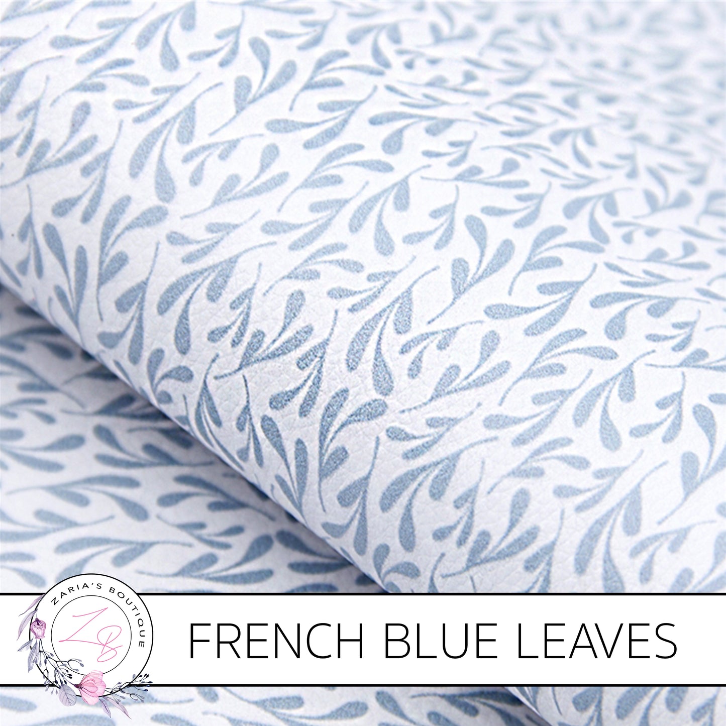 French Blue Leaves ~ Floral Vegan Faux Leather