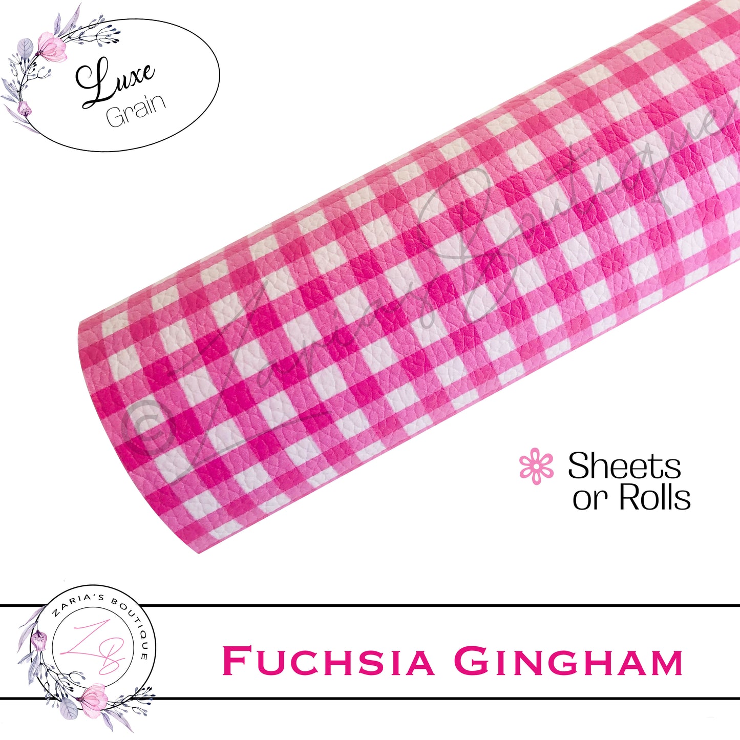 ⋅ Juicy Fruit ⋅ Fuchsia Pink Gingham ⋅ Vegan Faux Leather ⋅ Single Sheets Or Rolls! ⋅